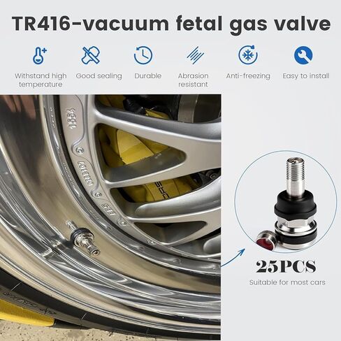 25PCS TR416 Metal Valve Stems, Bolt-In High Pressure Tire Valve Stems, Fits 0.453" & 0.625" Rim Holes, Brass Core Leak-Proof, Heavy Duty Tubeless Valve Stem Kit with Tool for Car Truck Trailer RV in Kuwait