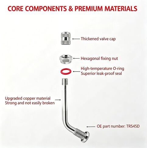 سيقان صمام إطار الشاحنة TR545D - انحناء 60 درجة، تناسب عجلات ألومنيوم Alcoa مقاس 22.5 بوصة و24.5 بوصة، بدون أنبوب، فتحة حافة 9.7 مم (عبوة من 10 قطع) in Kuwait