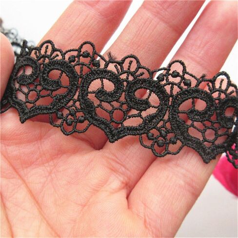 3 Meters Heart Motifs Hollow Band Lace Trim Ribbon 2.6 cm Width Vintage Style Black Edging Trimmings Fabric Embroidered Applique Sewing Craft Wedding Bridal Dress DIY Party Clothes Embroidery in Saudi Arabia