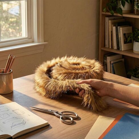 39.3-inch Artificial Fur Ribbon Trim Fabric roll, Natural Brown Fluffy Fur, Soft and Plush, Suitable for DIY Crafts, Clothing, Hoodie Edging, and Fur Trim. in Saudi Arabia