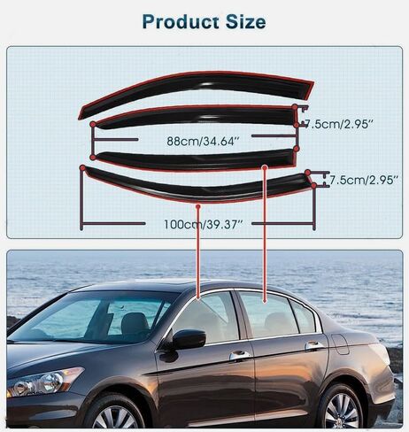 منحرف تنفيس مناسب لملحقات هوندا أكورد 2008-2012 JDM-أسود، 4 قطعة حاجب نافذة تنفيس واقي الشمس والمطر منحرف الرياح in Kuwait
