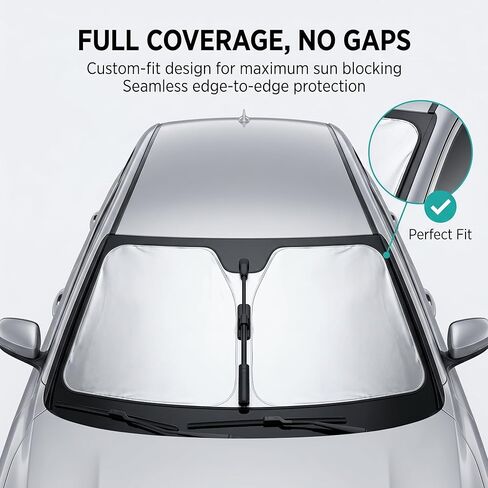 1 PC Foldable Car Windshield Sun Shade, Umbrella-style Retractable Sunshade with Silver Coated Fabric, Universal for Most Cars, Trucks, SUVs (Silver) in Kuwait