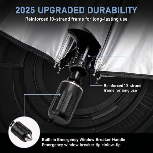 1 PC Foldable Car Windshield Sun Shade, Umbrella-style Retractable Sunshade with Silver Coated Fabric, Universal for Most Cars, Trucks, SUVs (Silver) in Kuwait