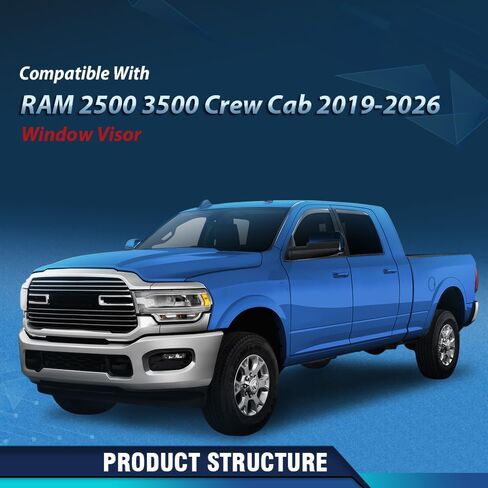 PIT66 في القناة منحرف نافذة التهوية متوافق مع دودج رام 2500/3500 2019-2026 طاقم الكابينة و Mega Cab واقيات المطر أقنعة الشمس OEM نمط منحرف الرياح الدخان 4PCS in Kuwait
