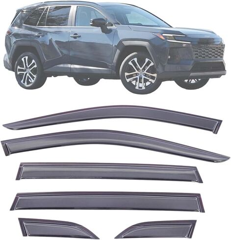 6 قطع من واقيات النوافذ واقيات المطر المتوافقة مع Toyota RAV4 Hybrid 2026 PMMA شريط على ملحقات منحرف الرياح السوداء الخارجية in Kuwait