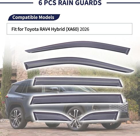 6 قطع من واقيات النوافذ واقيات المطر المتوافقة مع Toyota RAV4 Hybrid 2026 PMMA شريط على ملحقات منحرف الرياح السوداء الخارجية in Kuwait