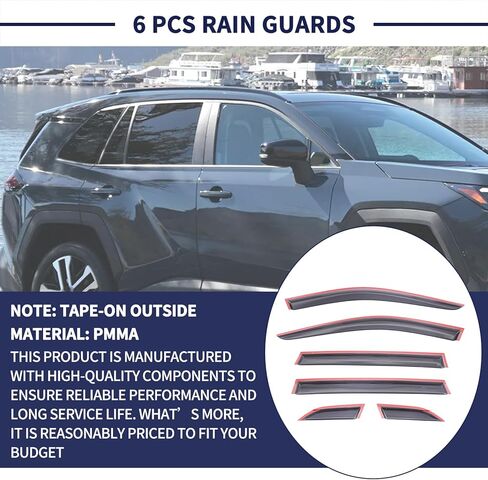 6 قطع من واقيات النوافذ واقيات المطر المتوافقة مع Toyota RAV4 Hybrid 2026 PMMA شريط على ملحقات منحرف الرياح السوداء الخارجية in Kuwait