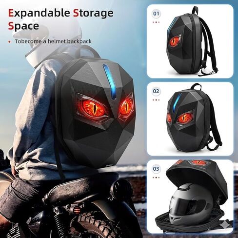 Motorcycle Helmet Backpack, Expandable Hard Shell LED Backpack with Programmable Screen, Water-Resistant Riding Bag & Laptop Daypack for Men, App Controlled DIY Display for Night Safety in Kuwait