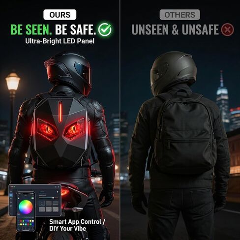 Motorcycle Helmet Backpack, Expandable Hard Shell LED Backpack with Programmable Screen, Water-Resistant Riding Bag & Laptop Daypack for Men, App Controlled DIY Display for Night Safety in Kuwait