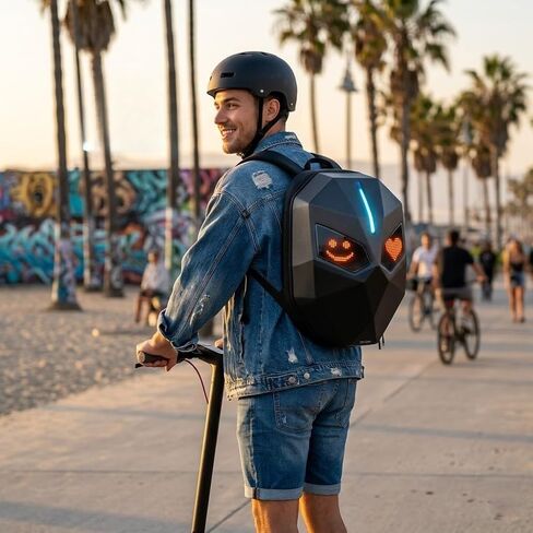 Motorcycle Helmet Backpack, Expandable Hard Shell LED Backpack with Programmable Screen, Water-Resistant Riding Bag & Laptop Daypack for Men, App Controlled DIY Display for Night Safety in Kuwait