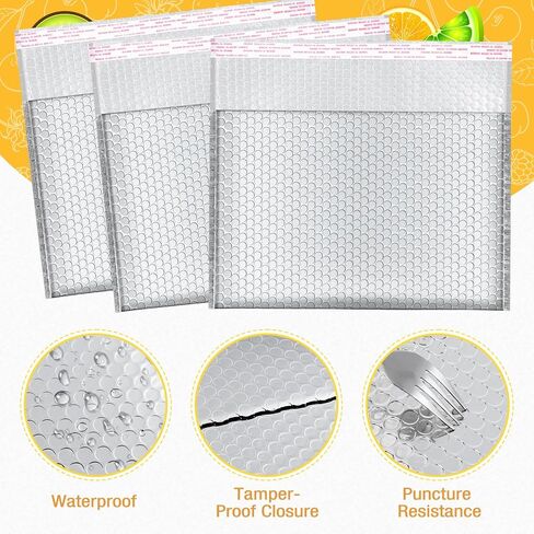 25 Pack Thermal Bubble Mailer, 11 x 15.43 In Metallic Bubble Mailers, Foil Mailing Envelopes, Waterproof Padded Envelopes, Self Seal Insulated Mailers for Cold Shipping Food Cosmetics(Silver) in Kuwait