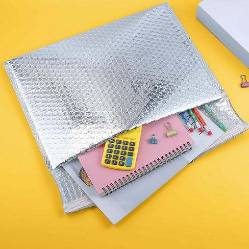 25 Pack Thermal Bubble Mailer, 11 x 15.43 In Metallic Bubble Mailers, Foil Mailing Envelopes, Waterproof Padded Envelopes, Self Seal Insulated Mailers for Cold Shipping Food Cosmetics(Silver) in Kuwait