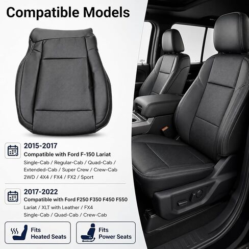 GXARTS Driver Side Bottom Replacement Leather Perforated Seat Cover Black #HB or EB Compatible with Ford F150 Lariat 2015 2016 2017 Fit For Ford F250 F350 F450 F550 2017-2022 in Kuwait