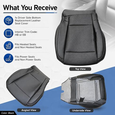GXARTS Driver Side Bottom Replacement Leather Perforated Seat Cover Black #HB or EB Compatible with Ford F150 Lariat 2015 2016 2017 Fit For Ford F250 F350 F450 F550 2017-2022 in Kuwait