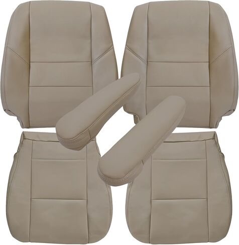 GXARTS Driver and Passenger Side Bottom & Top Lean Back & Armrest Replacement Leather Seat Cover Tan Compatible with Toyota Tundra Sequoia 2000 2001 2002 2003 2004 2005 2006 2007 in Kuwait