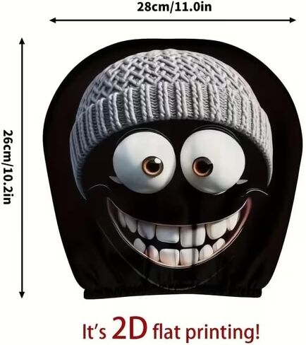 2PCS Funny Cartoon Car Headrest Covers- Grey Hat Smiling Face 2D Printed Auto Seat Protector, Elastic Interior Decoration Accessories for Men Women, Easy Install Year-Round Vehicle Gift in Saudi Arabia