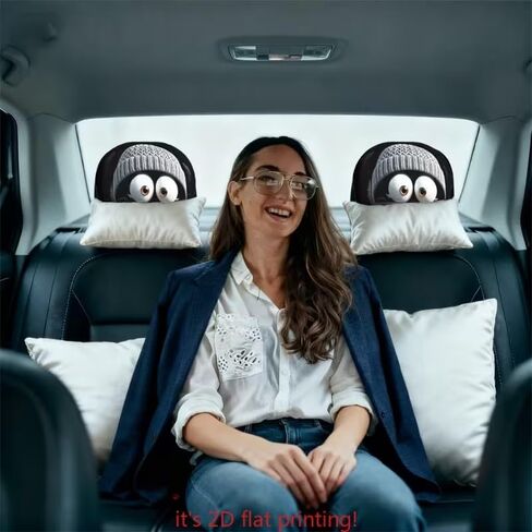 2PCS Funny Cartoon Car Headrest Covers- Grey Hat Smiling Face 2D Printed Auto Seat Protector, Elastic Interior Decoration Accessories for Men Women, Easy Install Year-Round Vehicle Gift in Saudi Arabia
