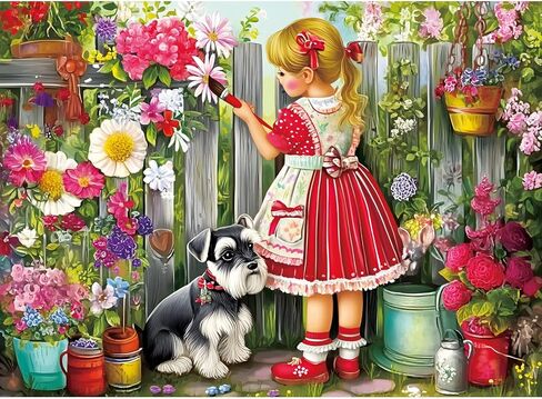 500 Pieces Puzzle for Adults, Beautiful Girl Jigsaw Puzzle, Cute Dog Garden Flowers Puzzle for Kids Adults Seniors, Recycled Cardboard Puzzle with Letters on Back, Fun Family Game Birthday Party Gift in Saudi Arabia