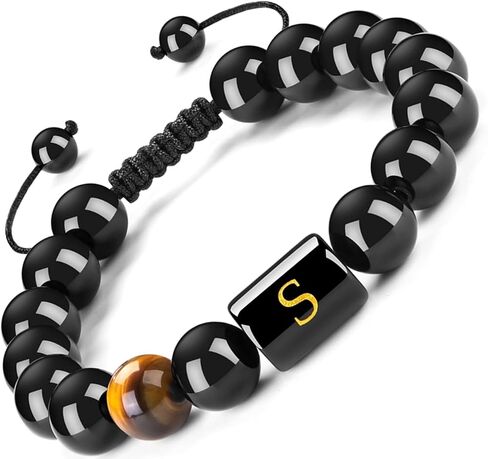 FRG Initials Bracelets for Men Letter Link Handmade Natural Black Onyx Tiger Eye Stone Beads Braided Rope Meaningful Bracelet in Saudi Arabia