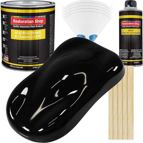 Restoration Shop - Boulevard Black Acrylic Enamel Auto Paint - Complete Gallon Paint Kit - Professional Single Stage High Gloss Automotive, Car, Truck, Equipment Coating, 8:1 Mix Ratio, 2.8 VOC in Kuwait