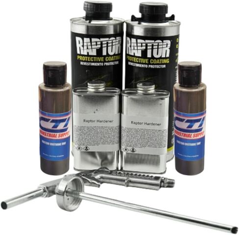 Raptor Truck Bed Liner Kit with Colored Charcoal Metallic Tint and Spray Gun - 2 Liters - Protective Spray On Paint for Coating Trucks, Tailgates, Vehicle Undercoating - Tintable Bedliner Formula in Saudi Arabia