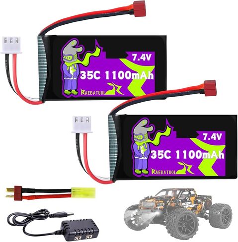 7.4V 1100mAh 35C T Plug(red) LiPo Battery, Fit for HBX 16889 16890A 18690SA 3100A Truck BEZGAR HS181/HM181,HM165 Most 1/16, 1/18 4WD Scale RC Car Truck with Charger in Saudi Arabia