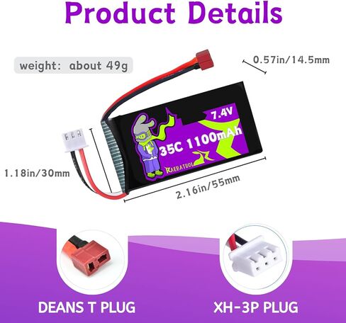7.4V 1100mAh 35C T Plug(red) LiPo Battery, Fit for HBX 16889 16890A 18690SA 3100A Truck BEZGAR HS181/HM181,HM165 Most 1/16, 1/18 4WD Scale RC Car Truck with Charger in Saudi Arabia