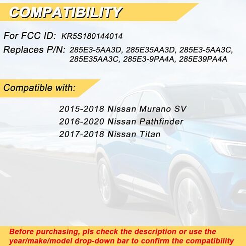 استبدال Vurkcy Key Fob لـ 2016-2020 Nissan Pathfinder/ 15-18 Murano SV/ 17-18 Titan جهاز التحكم عن بعد للدخول بدون مفتاح للسيارة، KR5S180144014، 4 أزرار in Kuwait