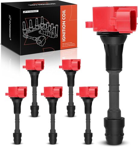 A-Premium Engine Ignition Coil Pack Compatible with Nissan 350Z 2003-2006 & Infiniti FX35 2003-2008, G35 2003-2007, M35 2006-2008, 3.5L, Set of 6, Red in Kuwait