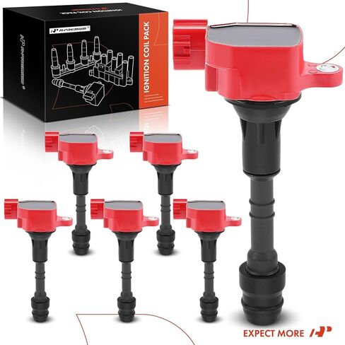 A-Premium Engine Ignition Coil Pack Compatible with Nissan 350Z 2003-2006 & Infiniti FX35 2003-2008, G35 2003-2007, M35 2006-2008, 3.5L, Set of 6, Red in Kuwait