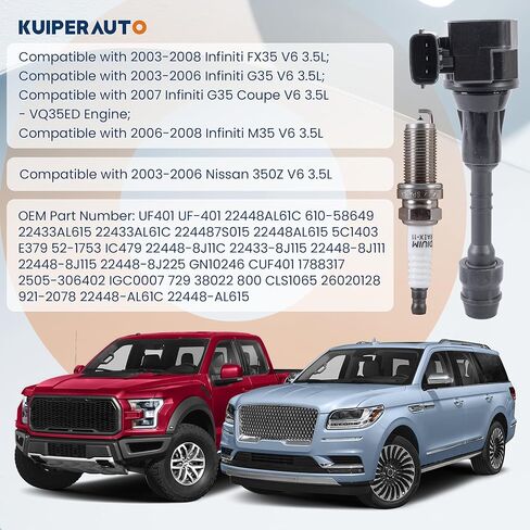 KUIPERAUTO Set of 6 Ignition Coils and Spark Plugs set Compatible for Nissan Altima Maxima Pathfinder Frontier Xterra 2.8L 2.9L 3.5L 3.7L 4.2L UF401 GN10246 in Kuwait