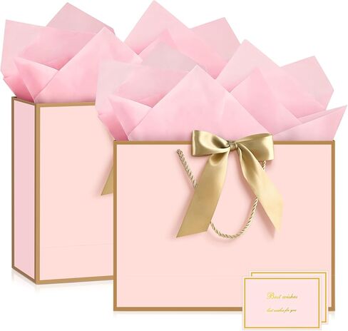 JMANNI Gift Bags with Handles, 14.6" Large Gift Bag for Presents, 1 Pcs Bags with 2 Tissue Paper and 1 Cards for Graduation Wedding Baby Bridal Shower Fathers Day Mother's Day Birthday（pink） in Saudi Arabia