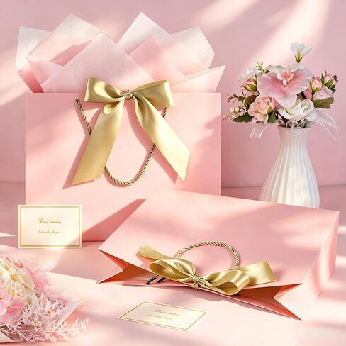 JMANNI Gift Bags with Handles, 14.6" Large Gift Bag for Presents, 1 Pcs Bags with 2 Tissue Paper and 1 Cards for Graduation Wedding Baby Bridal Shower Fathers Day Mother's Day Birthday（pink） in Saudi Arabia