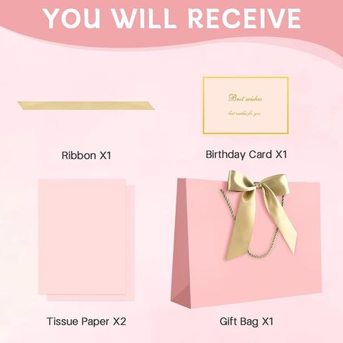 JMANNI Gift Bags with Handles, 14.6" Large Gift Bag for Presents, 1 Pcs Bags with 2 Tissue Paper and 1 Cards for Graduation Wedding Baby Bridal Shower Fathers Day Mother's Day Birthday（pink） in Saudi Arabia