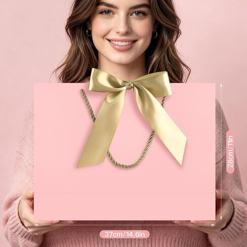 JMANNI Gift Bags with Handles, 14.6" Large Gift Bag for Presents, 1 Pcs Bags with 2 Tissue Paper and 1 Cards for Graduation Wedding Baby Bridal Shower Fathers Day Mother's Day Birthday（pink） in Saudi Arabia