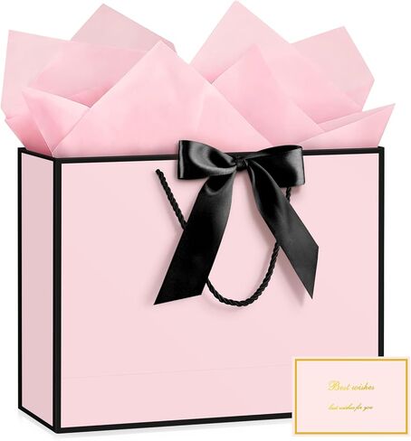 JMANNI Gift Bags with Handles, 14.6" Large Gift Bag for Presents, 1 Pcs Bags with 2 Tissue Paper and 1 Cards for Graduation Wedding Baby Bridal Shower Fathers Day Mother's Day Birthday（pink） in Saudi Arabia
