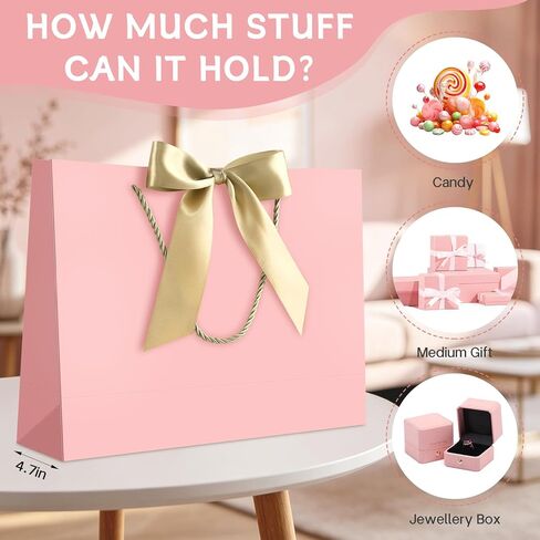 JMANNI Gift Bags with Handles, 14.6" Large Gift Bag for Presents, 1 Pcs Bags with 2 Tissue Paper and 1 Cards for Graduation Wedding Baby Bridal Shower Fathers Day Mother's Day Birthday（pink） in Saudi Arabia