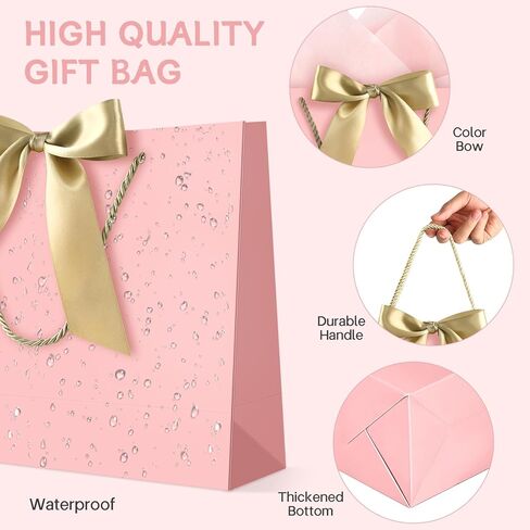 JMANNI Gift Bags with Handles, 14.6" Large Gift Bag for Presents, 1 Pcs Bags with 2 Tissue Paper and 1 Cards for Graduation Wedding Baby Bridal Shower Fathers Day Mother's Day Birthday（pink） in Saudi Arabia