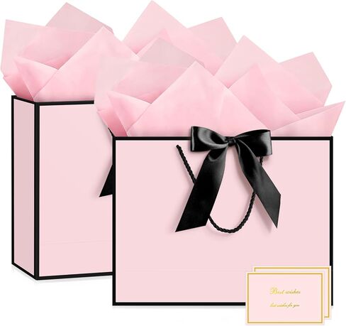 JMANNI Gift Bags with Handles, 14.6" Large Gift Bag for Presents, 1 Pcs Bags with 2 Tissue Paper and 1 Cards for Graduation Wedding Baby Bridal Shower Fathers Day Mother's Day Birthday（pink） in Saudi Arabia