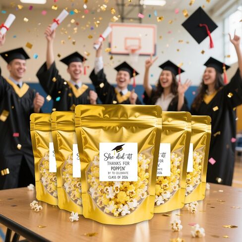 50 Pack Graduation Popcorn Bags with Thanks for Popping By To Celebrate Stickers Stand up Zip Pouches Treat Bags Class of 2026 Popcorn Treat Bag for Graduation Party Favors(She did it) in Kuwait