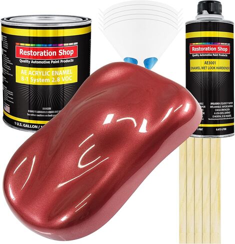 متجر الترميم - طلاء سيارات Ford Mustang Candy Apple Red Metallic Acrylic Enamel - طقم طلاء جالون كامل - طلاء احترافي عالي اللمعان لمرحلة واحدة للسيارات والسيارات والشاحنات والمعدات in Kuwait