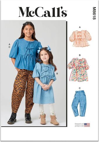 McCall's M8618HH Easy-to-Make Children's Top, Dress and Pants Sewing Pattern Packet, Design Code M8618, Sizes 3-4-5-6 in Saudi Arabia