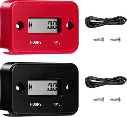 Sun Walker 2PCS Inductive Hour Meter, Waterproof Hour Meter Automatically Shutdown Hr Counter, Digital LCD Hourmeter Maintenance Reminder for Gas Engine Powered Motorcycle Snowmobile (Black+Red) in Kuwait