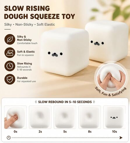 2Pcs Marshmallow Squishy,Seal Tofu Shaped Squishy Toy, Slow Coconut Oil Stress Ball,Cute Desk Decor Stress Ball for Focus and Relaxation, for Students and Adults (White) in Kuwait