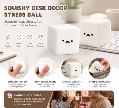 2Pcs Marshmallow Squishy,Seal Tofu Shaped Squishy Toy, Slow Coconut Oil Stress Ball,Cute Desk Decor Stress Ball for Focus and Relaxation, for Students and Adults (White) in Kuwait