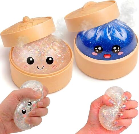 Glitter Dumpling Squishy Mystery Box 2 Pcs - 2026 Upgraded Dumplings Squishes for Adults Teens Squeeze Easter Basket Stuffers & Stocking Stuff Smiling White and Sad Blue in Saudi Arabia