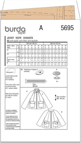 Burda Style X05695BURDA Easy to Make Misses' Jackets Sewing Pattern Packet, Design Code B5695, Sizes 10-22 (36-48) in Saudi Arabia
