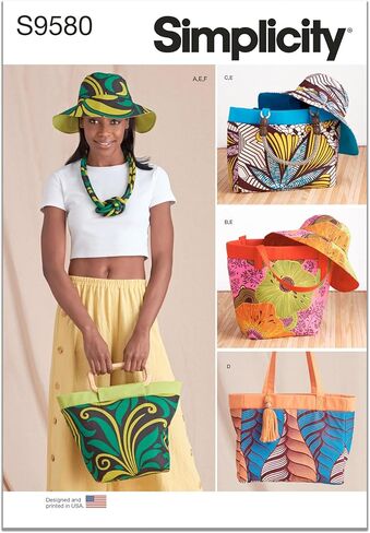 Simplicity SS9580A Bag, Wide Brim Hat, and Necklace Sewing Pattern Packet, Design Code S9580, All Sizes in Kuwait