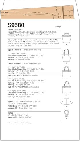 Simplicity SS9580A Bag, Wide Brim Hat, and Necklace Sewing Pattern Packet, Design Code S9580, All Sizes in Kuwait