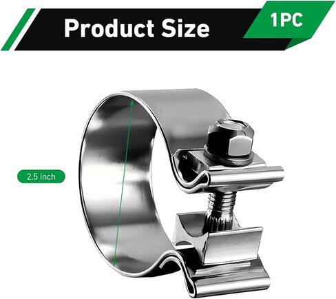 2.5 Inch Car Exhaust Clamp, Stainless Steel Narrow Band Muffler Clamp, Adjustable Exhaust Pipe O-Type Buckle Fastener, Universal for Muffler and Exhaust System Repair (Silver) in Saudi Arabia